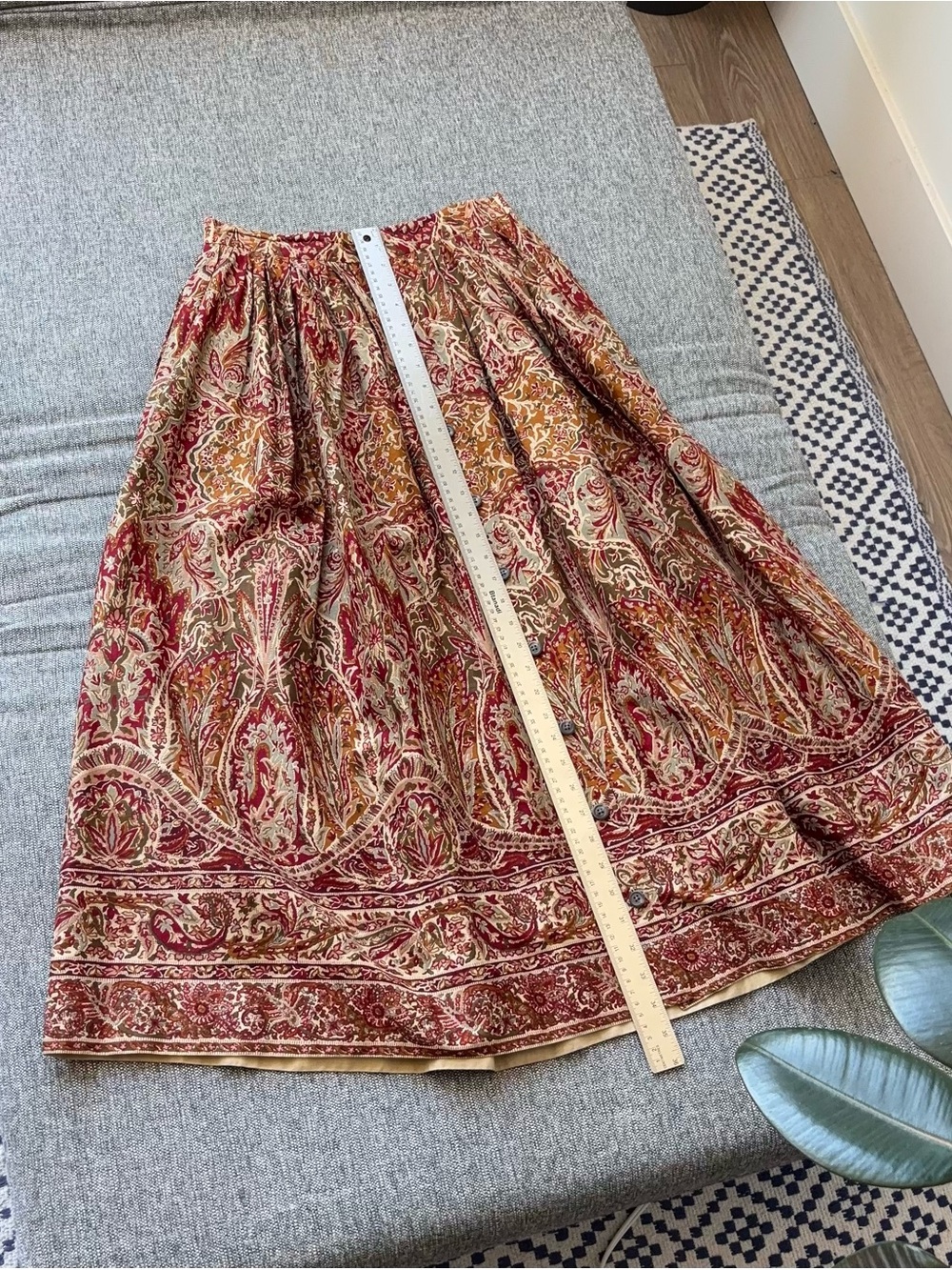 Vintage Ralph Lauren Skirt Sz 10 Cotton Linen Red Ornate Tapestry 80s Blue Label - Picture 14 of 14